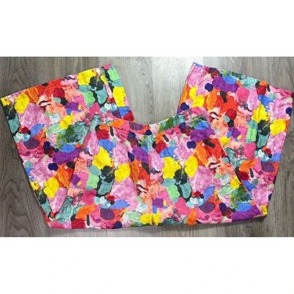 Gorman Bright Colorful 100% Linen Pants Wide Leg Crop Women's 12 - Picture 8 of 14
